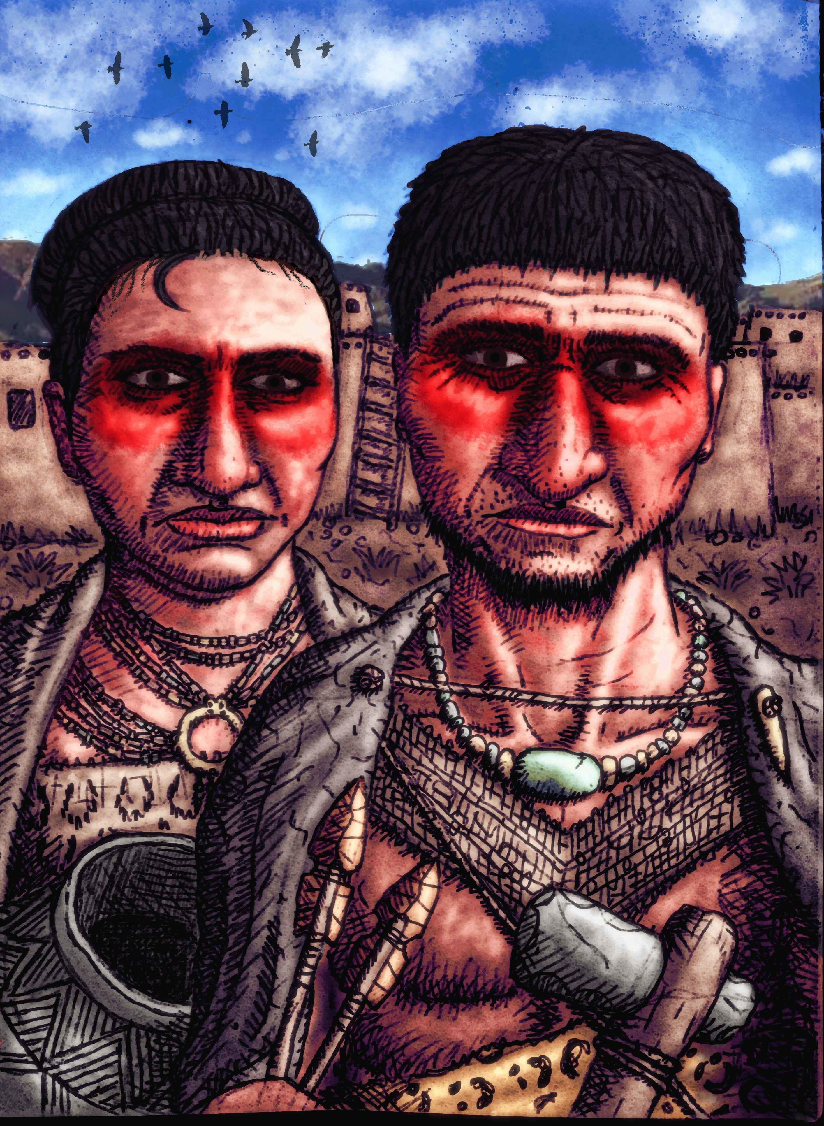 Illustration of pre-pottery neolithic people